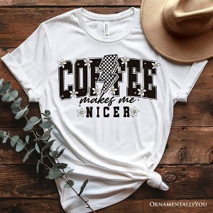 Coffee Makes Me Nicer Retro T-Shirt, Trendy White and Natural Tee for Stylish Women and Caffeine Lovers| OrnamentallyYou - 1 of 4