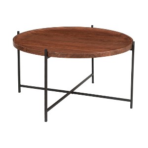 Treasure Trove Accents Huntley Contemporary Round Tray Top Coffee Table Brown/Black : Industrial Style, Iron Frame, Acacia Wood - 1 of 4