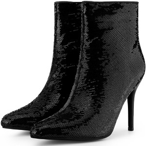 BLISSFUL STEP Women's Stiletto Heel Pointed Toe Party Sequin Dressy Ankle Booties - 1 of 4
