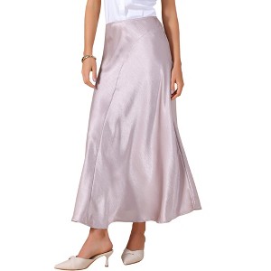 INSPIRE CHIC Women's Satin High Waisted Elastic Waistband Casual Flowy Elegant Maxi Skirt - 1 of 4
