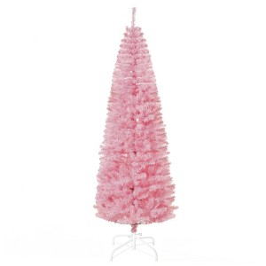 NAYSAYE 7ft Unlit Slim Douglas Fir Artificial Christmas Tree with Realistic Branch Tips and Stable Base, Pink, 29.5"*29.5"*82.8" - 1 of 4