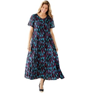 Woman Within Petite Short-Sleeve Crinkle Dress - 1 of 4