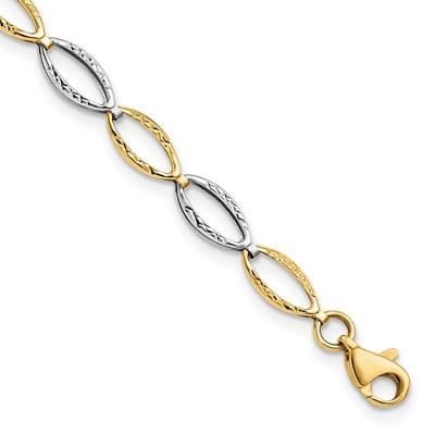 Black Bow Jewelry 14k Two Tone Gold, 5mm Oval Link Chain Bracelet, 7 Inch