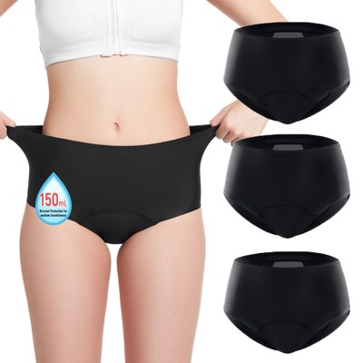 VOXSHE Women's Comfort Period Briefs - 150ml Super Absorbent Leak-proof 3pk Black
