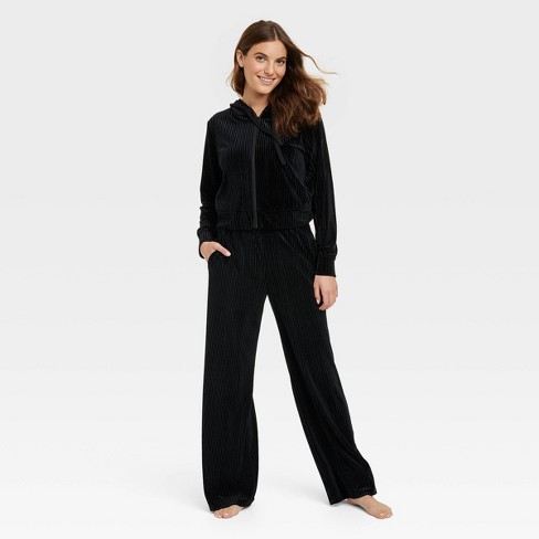 Women's Fleece Wide Leg Lounge Pants - Colsie™ Black 2X