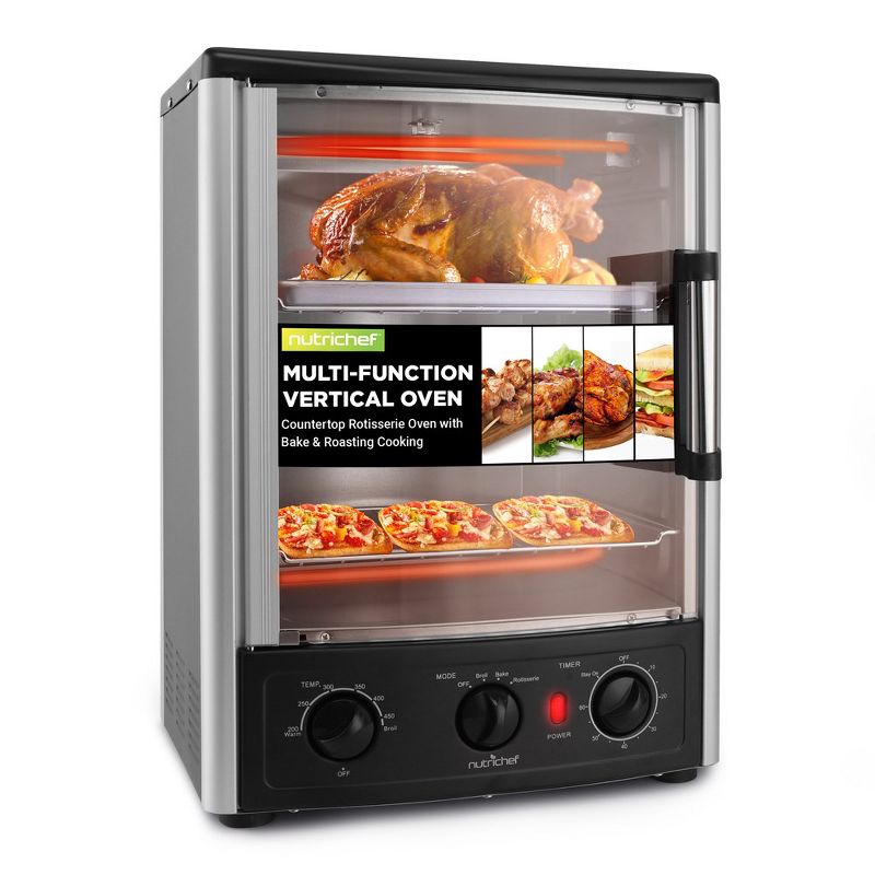 Nutrichef Vertical Countertop Oven with Rotisserie, Bake, Broil, & Kebab Rack Functions - Adjustable Settings - 2 Shelves, 1 of 8