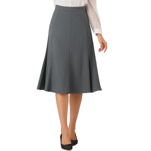Allegra K Women's Side Zipper High Waist Elegant Flared A Line Midi Skirts - 1 of 4