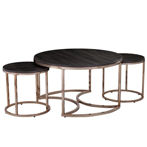 3 Piece Round Nesting Coffee Table Set Dark Walnut By Walker Edison