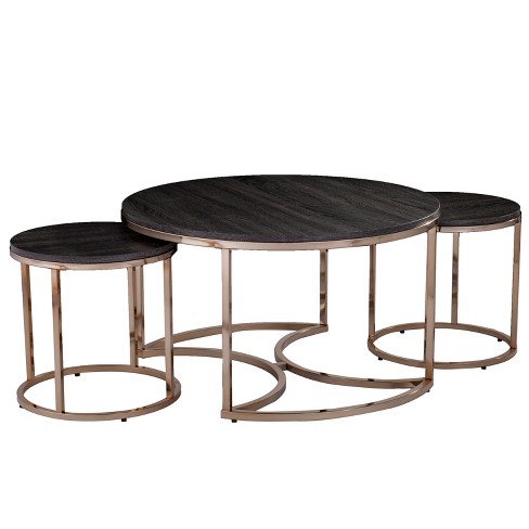 3pc Linder Round Nesting Coffee Tables, Nesting Tables Round