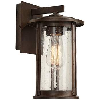 Franklin Iron Works Vintage Industrial Outdoor Wall Light Fixture Bronze Lantern 10 1/2" Seeded Glass Cylinder for Exterior Porch