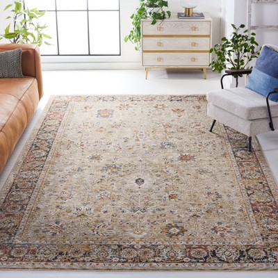 Beige and Rust Hand-Knotted Synthetic Square Rug