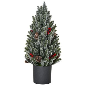 HOMCOM 1.5 FT Tall Unlit Miniature Snow-Flocked Tabletop Artificial Christmas Tree, Holiday Decoration with Pine Cones and Berries - 1 of 4