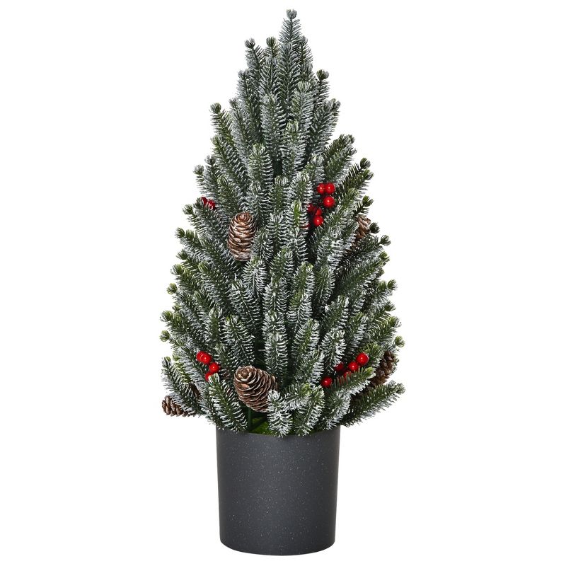 HOMCOM 1.5 FT Tall Unlit Miniature Snow-Flocked Tabletop Artificial Christmas Tree, Holiday Decoration with Pine Cones and Berries, 1 of 8