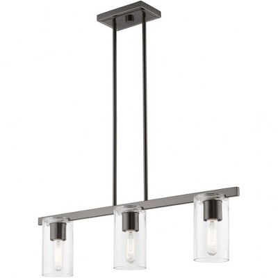 Clarion 30'' Black Chrome Linear Chandelier with Clear Glass Shades