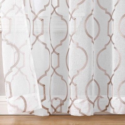 Linen Sheer Embroidered Trellis Grommet Top Curtain Panel