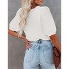 Women's Round Neck Short Sleeve Sweater Summer Casual Puff Sleeve Pullover Knit Top - 2 of 3