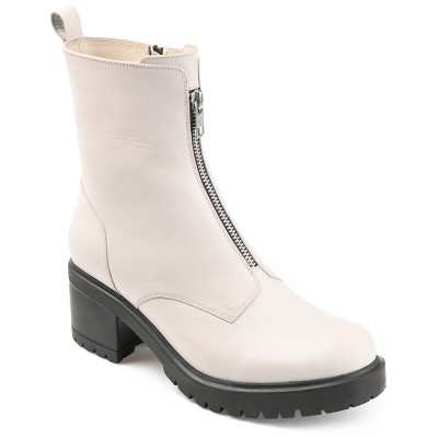 Journee Signature Womens Genuine Leather Norrah Round Toe Stacked Combat Booties