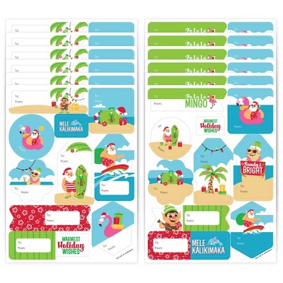 Big Dot Of Happiness Tropical Christmas - Assorted Beach Santa Holiday Party Gift Tag Labels 