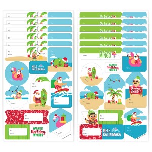 Big Dot of Happiness Tropical Christmas - Assorted Beach Santa Holiday Party Gift Tag Labels - To and From Stickers - 12 Sheets - 120 Stickers - 1 of 4