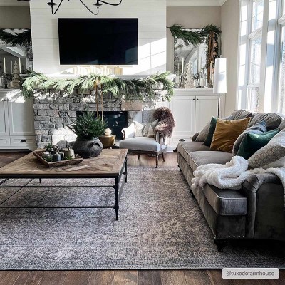 Chenille-Cotton Blend Black Medallion Washable Rug 6'7" x 9'