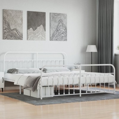 vidaXL Metal Bed Frame with Headboard and Footboard White 76 in.x79.9 in. King