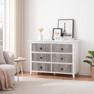 6 Drawer Dresser for Bedroom, Dresser with Wave Fluted Design, Spacious Wooden Storage Chest, Suitable for Bedroom, Living Room, Hallway - 1 of 4