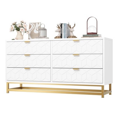 Dresser for Bedroom,Dresser Organizer, 6 Drawer Dresser with Golden Metal Handle and Legs, Modern Chest of Drawers, Dressers with Drawers