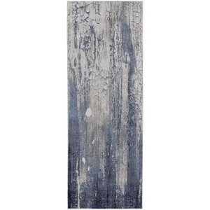 HomeRoots 8' Ivory Blue And Black Abstract Power Loom Distressed Runner Rug - 1 of 3