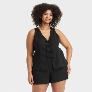 Women's Linen Tie V-Neck Blouse - A New Day™ - 1 of 3