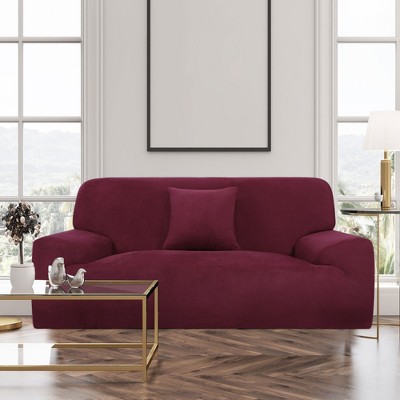 PiccoCasa Velvet Plush Stretch Sofa Slipcovers with Cushion Cover 2 Pcs