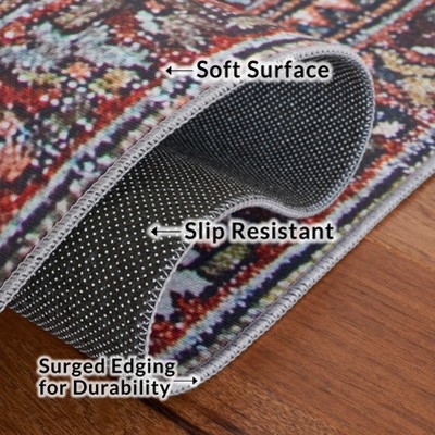 Red and Navy Square Synthetic Hand-Knotted Area Rug