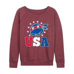 Women's - Teenage Mutant Ninja Turtles - USA Raphael Lightweight French Terry Wide Neck Long Sleeve Shirt - 1 of 4