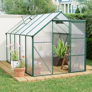Greenhouse for Outdoors, Polycarbonate Greenhouse with Roof Vent, Aluminum Large Walk-in Green House for Outside Garden Backyard, Green/Black - 1 of 4