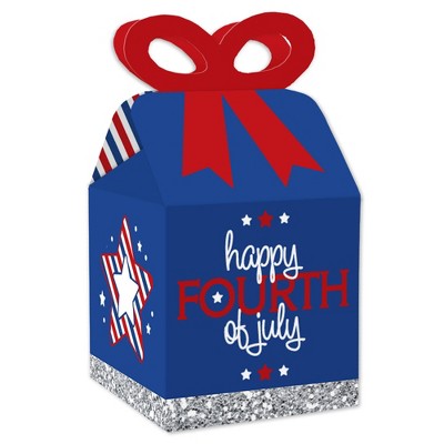 Big Dot of Happiness 4th of July - Square Favor Gift Boxes - Independence Day Bow Boxes - Set of 12