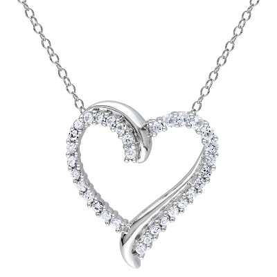 3/4 CT. T.W. Created Sapphire Shared Prong Heart Pendant Necklace in Sterling Silver - White