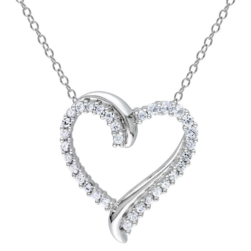3/4 CT. T.W. Created Sapphire Shared Prong Heart Pendant Necklace in Sterling Silver - White, 1 of 4