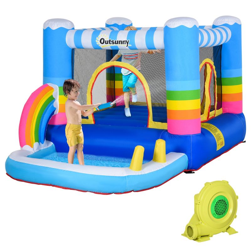 Outsunny Inflatable Bounce House for Kids 2-in-1 Jumping Castle with Trampoline, Pool, Carry Bag & Air Blower, 5 of 10