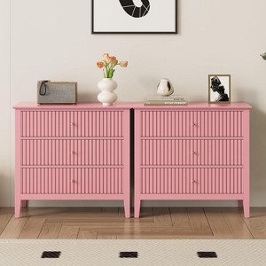 Heynemo Fluted 3 Drawer Dresser, Set of 1 with Ball Bearing Slide, Modern Nightstand Cabinet with Spacious Storage for Bedroom, Hallway, White - 1 of 4