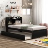 MAYEERTY Twin Platform Bed with Storage Headboard Pull Out Trundle Sturdy Pine Wood Bed for Living Room Brown - 2 of 4