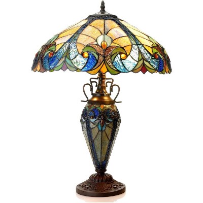 Chloe Lighting Liaison Tiffany-Style 3 Light Victorian Double Lit Table Lamp 18" Shade