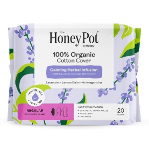 The Honey Pot Company 100% Organic Cotton Cover Calming Herbal Infusion Regular Pads - 20ct - 1 of 4
