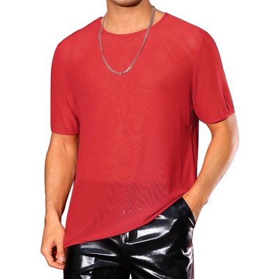 INSPIRE CHIC Men's Short Sleeve Crew Neck Party Sheer Mesh T-Shirt