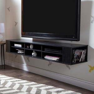HomeStock 66" Wide Wall Mounted Media Console with Shelves,Black Oak - 1 of 4