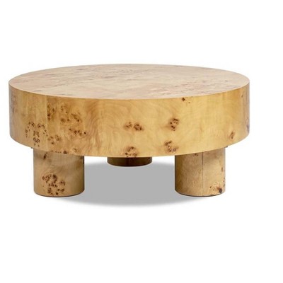 Jennifer Taylor Home Nebula 35.5" Round Pillar Leg Coffee Table, Warm Natural Brown Burl Wood