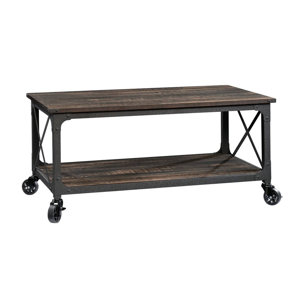 Photos - Coffee Table Sauder Steel River  Carbon Oak - : Industrial Design, Mobile with Locking Casters, Open Shelving 