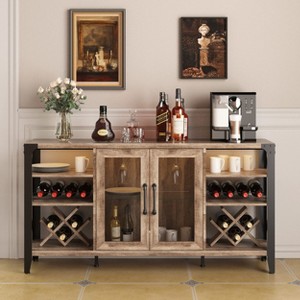 Vabches Wine Cabinet with Wine Rack Storage, Alcohol Cabinet with LED Strip, Rustic Oak - 1 of 4