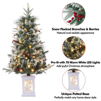 3ft Pre-Lit Christmas Tree,Artificial Christmas Trees,Snow Flocked Prelit Xmas Tree with Base,Timer Function,for Indoor Outdoor Decoration