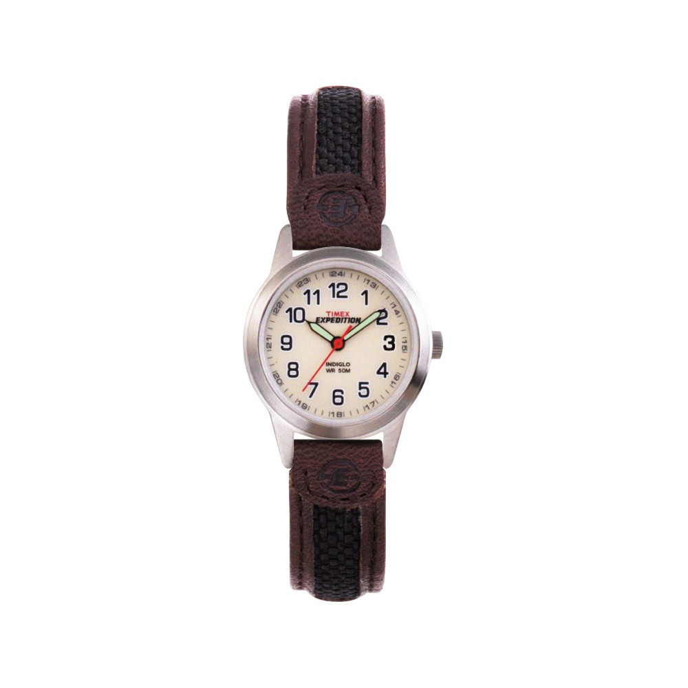 Photos - Wrist Watch Timex Women's  Expedition Field Watch with Nylon/Leather Strap - Silver/Bro 