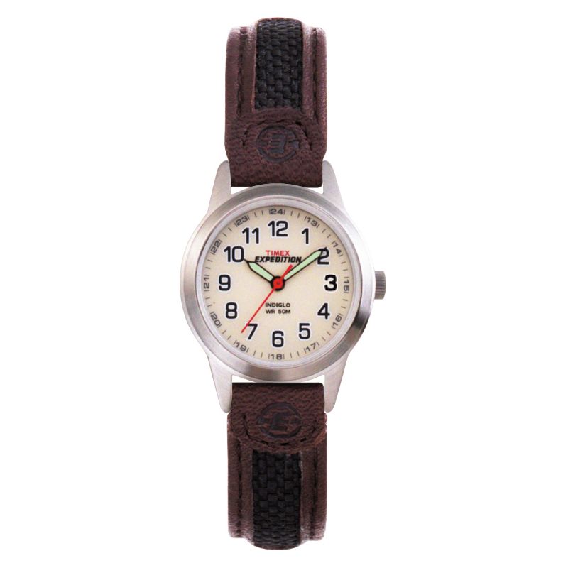 Women&#39;s Timex Expedition Field Watch with Nylon/Leather Strap - Silver/Brown T41181JT, 1 of 4