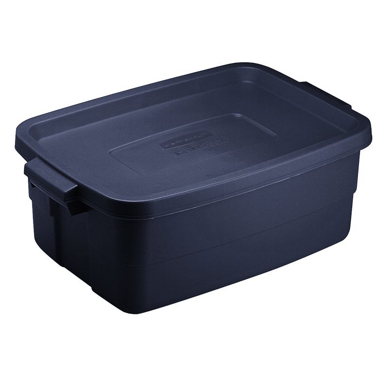Rubbermaid Roughneck 3 Gallon Rugged Plastic Reusable Stackable Home Storage Totes with Lids, Dark Indigo Metallic (12 Pack), 3 of 7